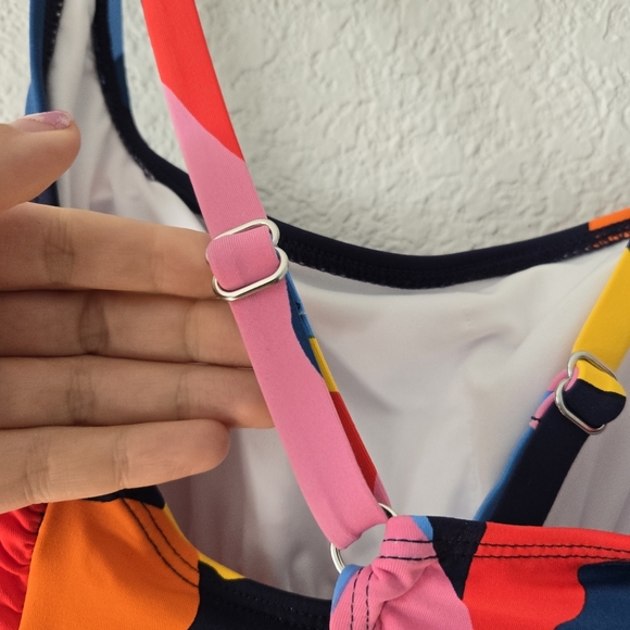 Nautica L Colorful One Piece Swimsuit Open Back Criss Cross Adjustable Strap - Picture 5 of 7